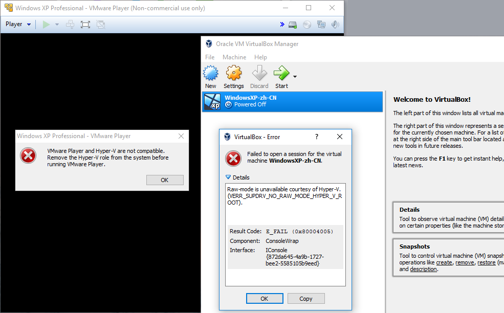 Hyper-V conflict with VMware and VirtualBox